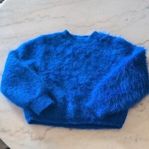 Girls Fuzzy Blue Crop Sweater